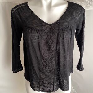 American Eagle Outfitters black boho v-neck lace long sleeve top